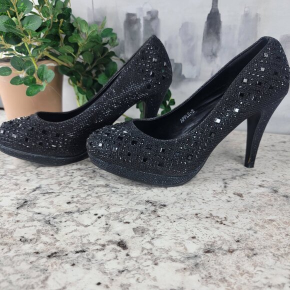Top Moda Black Rhinestone Platform Heels - Picture 4 of 4